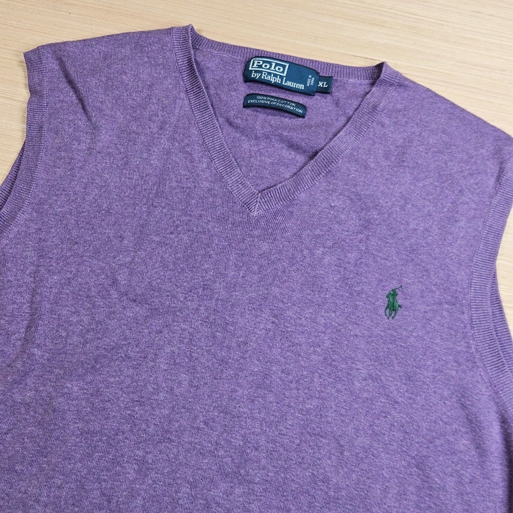 Polo Ralph Lauren Sweater Vest Mens XL Purple Pima Cotton V-Neck Pony Logo